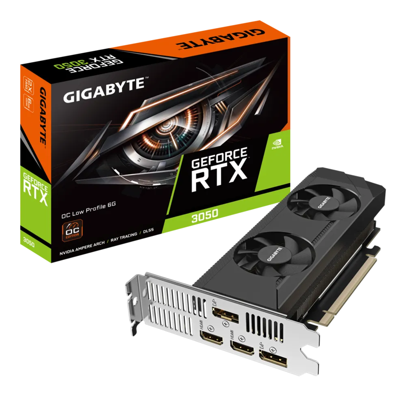 Видеокарта Gigabyte PCI-E 4.0 GV-N3050OC-6GL NVIDIA GeForce RTX 3050 6Gb 96bit GDDR6 1477/14000 HDMIx2 DPx2 HDCP Ret low profile