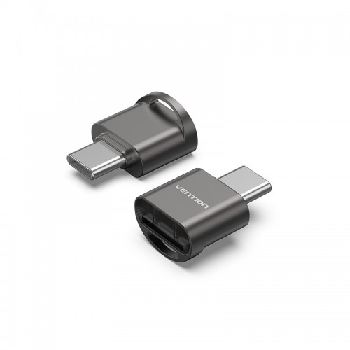 Кард-ридер Vention CLMH0/серый/OTG USB 2.0 CM/MicroSD/USB Type-C/металл