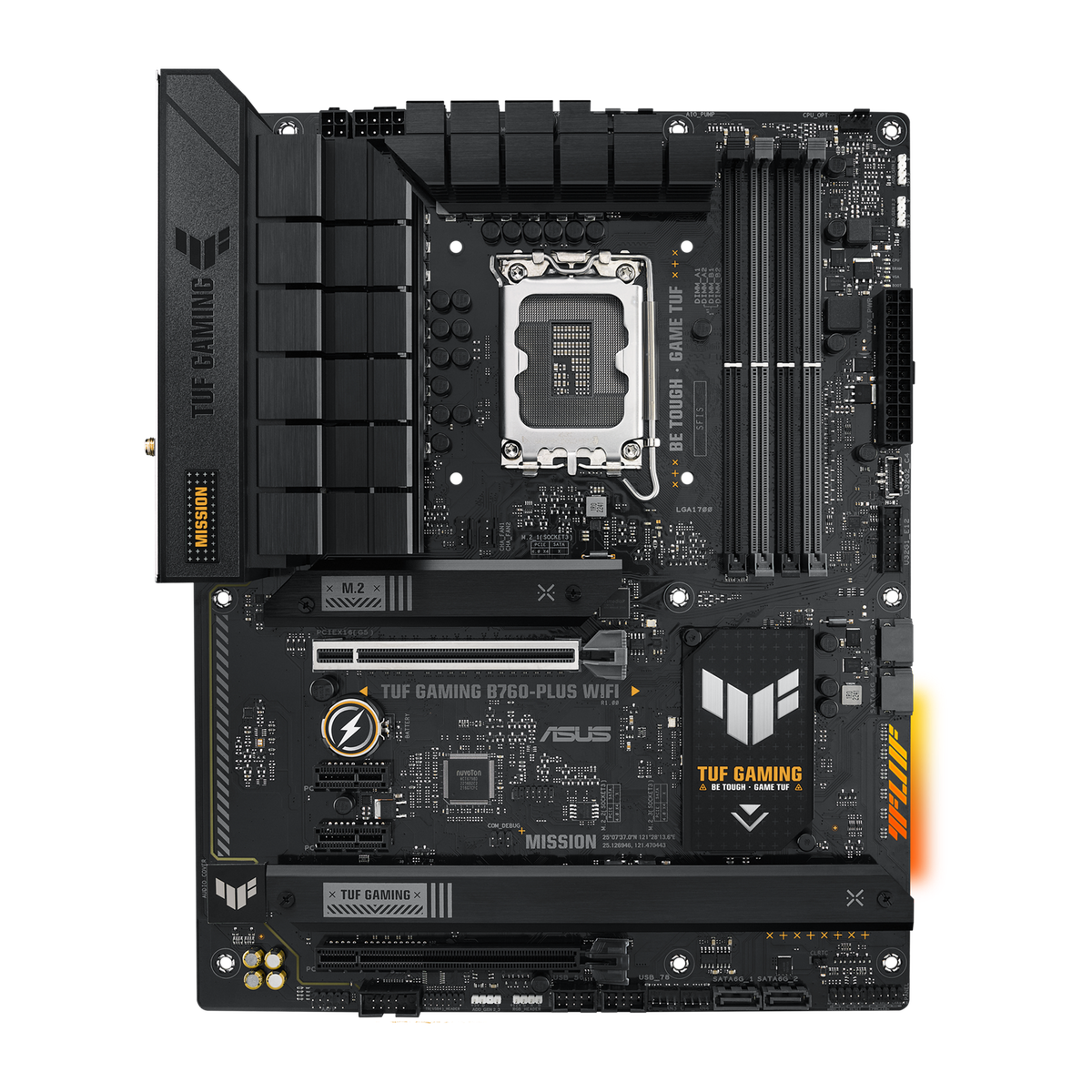 Материнская плата ASUS TUF GAMING B760-PLUS WIFI, LGA1700, B760, 2*DDR5, 4*SATA, 3*M.2, 4*USB 3.2, 1*USB 2.0, Type-C, 2*PCIx16, 2*PCIx1, DP+HDMI, ATX; 90MB1ER0-M1EAY0
