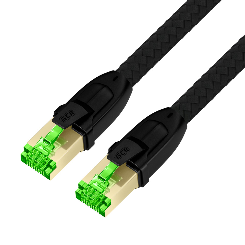 GCR PRO Патч-корд PROF кат.8 ethernet 15.0m S/FTP, RJ45, медь, 40 Гбит/с, 26 AWG, в оплетке текстиль, черный, литой, экран. коннекторы 24K GOLD, T568B