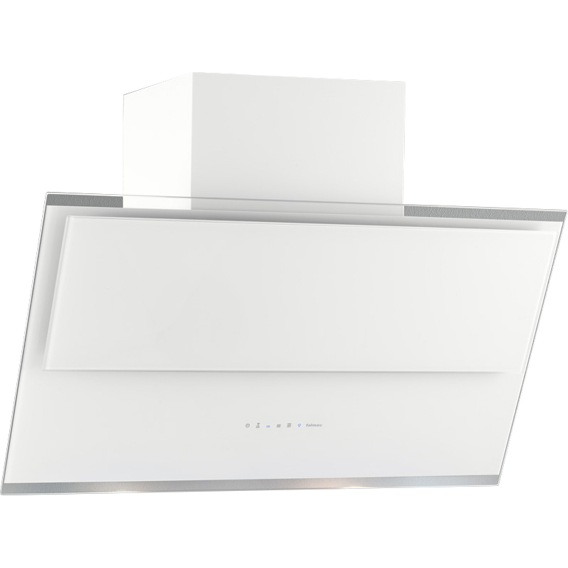 Вытяжка FALMEC VERSO NRS 85 WHITE, серия Silence - NRS, 85 см, наклонная, электронное/сенсорное управление, светодиодное освещение, периметральное всасывание, технология бесшумной работы NRS, 37 дБ, 3 скорости, отвод/циркуляция, интенсивный режим, режим 24 часа, макс. производительность 1280 м3/ч, угольный фильтр (опция), энергоэффективность В, цвет белый/белое стекло