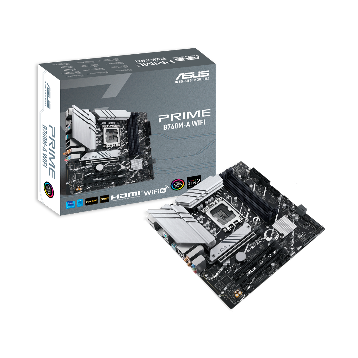 Материнская плата ASUS PRIME B760M-A WIFI, LGA1700, B760, 4*DDR5, 4*SATA, 2*M.2, 2*USB 3.2, 4*USB 2.0, 3*PCIx16, DP+2*HDMI, mATX; 90MB1EL0-M1EAY0