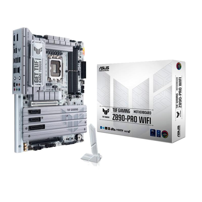 Материнская плата ASUS TUF GAMING Z890-PRO WIFI, LGA 1851, Intel Z890, 4xDDR5, 4xSATA, 4xM.2, 1xPCIe 5.0 x16, 1xPCIe 4.0 x4, 2xPCIe x1, 1xHDMI, 1xDP, 2xUSB-C Thunderbolt 4, 6xUSB-A 10Gbps, 1x 2.5Gb LAN, 5x3.5 мм, 7.1, ATX