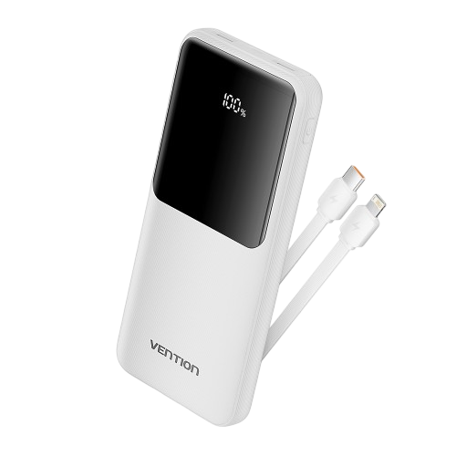 Портативный аккумулятор Vention Power Bank 10000mAh(Micro-USB/C/A/A) со встроенными кабелями 22.5W белый с LED Дисплеем, шт.