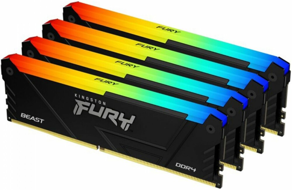 Оперативная память Kingston Fury Beast, DDR4, 64GB (4x16GB), 3200MHz, CL16, DIMM, с радиатором, RGB, черный