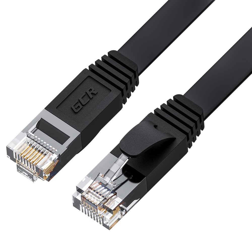 GCR PRO Патч-корд LSZH PROF плоский прямой 0.5m, UTP медь кат.6, черный, 30 AWG, ethernet high speed 10 Гбит/с, RJ45, T568B