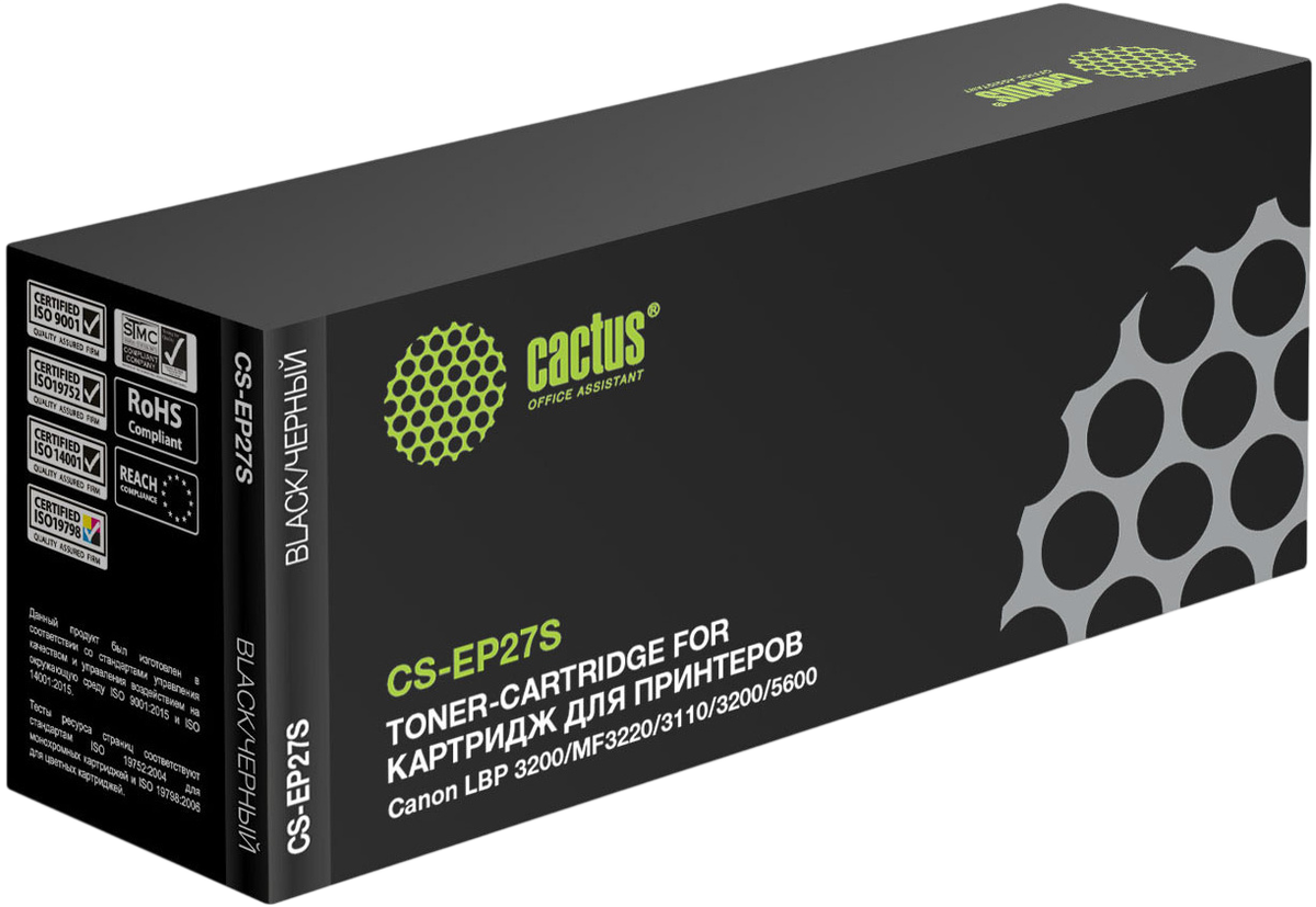 -/ Картридж лазерный Cactus CS-EP27S EP-27 черный (2500стр.) для Canon LBP3200/MF3220/3110/3200/5600