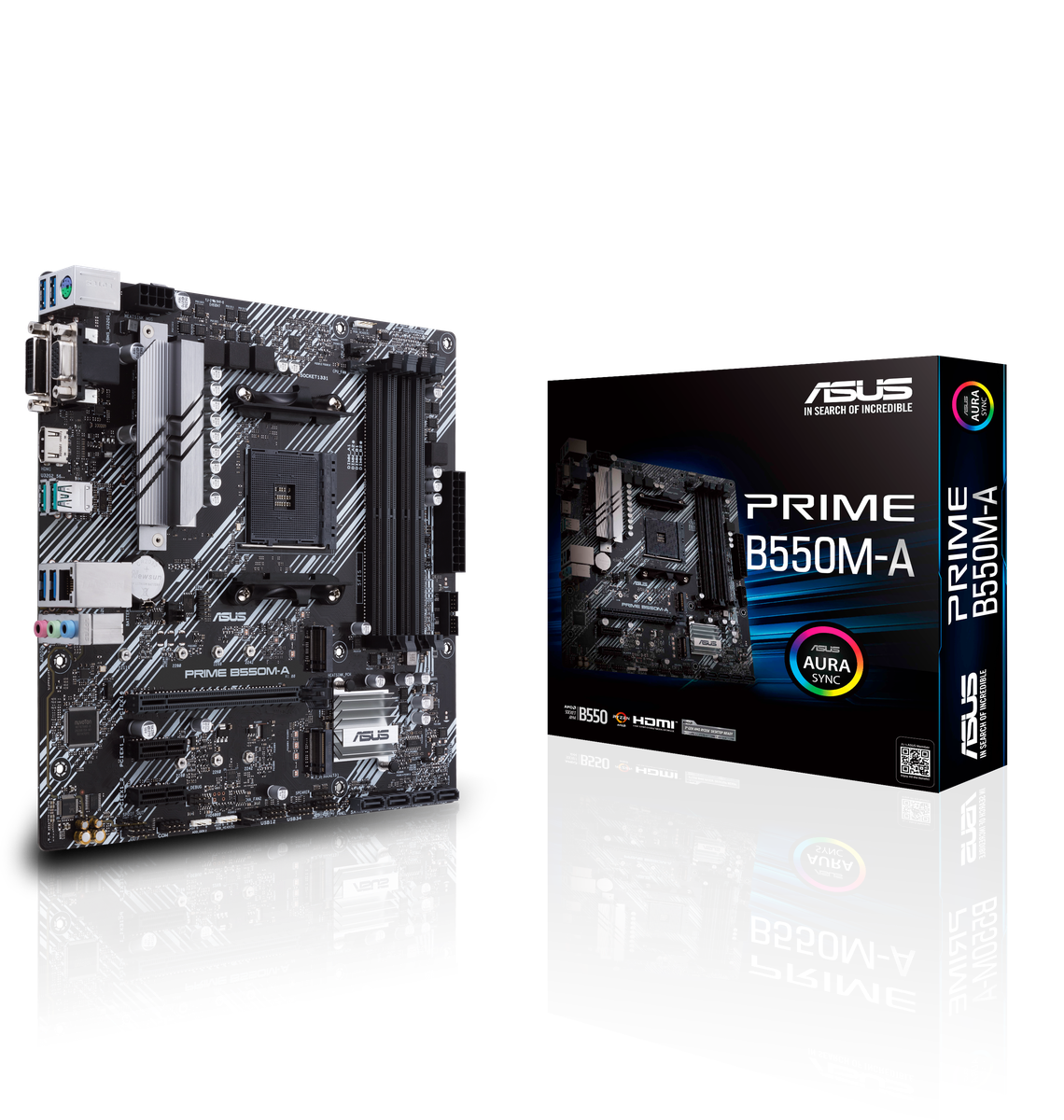 Материнская плата ASUS PRIME B550M-A, AM4, AMD B550, 4xDDR4, 4xSATA, 2xM.2, 1xPCIe 4.0 x16, 2xPCIe x1, 1xDVI-D, 1xHDMI, 1xVGA, 1x 1Gb LAN, 2xUSB 3.2 Gen 1, 2xUSB 2.0, 3x3.5 мм, 7.1, mATX