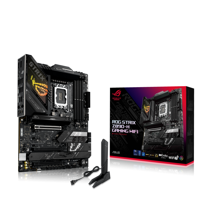 Материнская плата ASUS ROG STRIX Z890-H GAMING WIFI, LGA1851, Intel Z890, 4xDDR5, 4xSATA, 4xM.2, 1xPCIe 5.0 x16, 2xPCIe 4.0 x16, 1xDP, 1xHDMI, 1x5Gb LAN, Wi-Fi 7, 2xUSB 2.0, 4xUSB 3.2 Gen 1, 4xUSB 3.2 Gen 2, 2xUSB 3.2 Gen 2x2, 1xUSB-C, 1xS/PDIF, 2x3.5 мм, 7.1, ATX