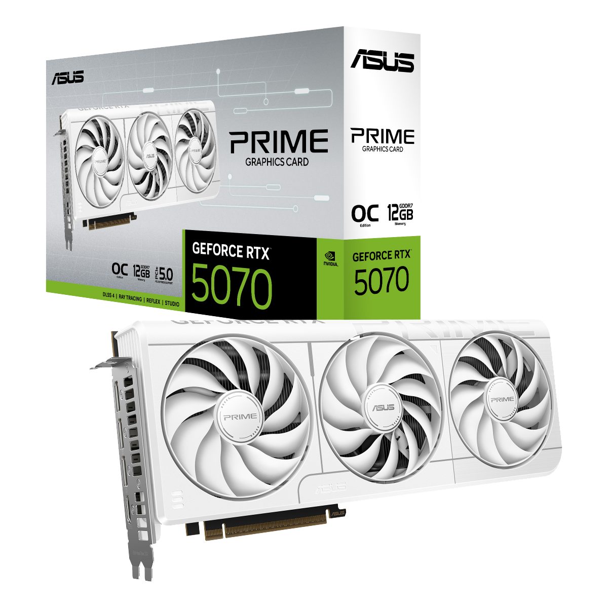 Видеокарта ASUS RTX5070 PRIME WHITE OC 12GB GDDR7 192bit 3xDP 1xHDMI 3FAN RTL (PRIME-RTX5070-O12G-WHITE)