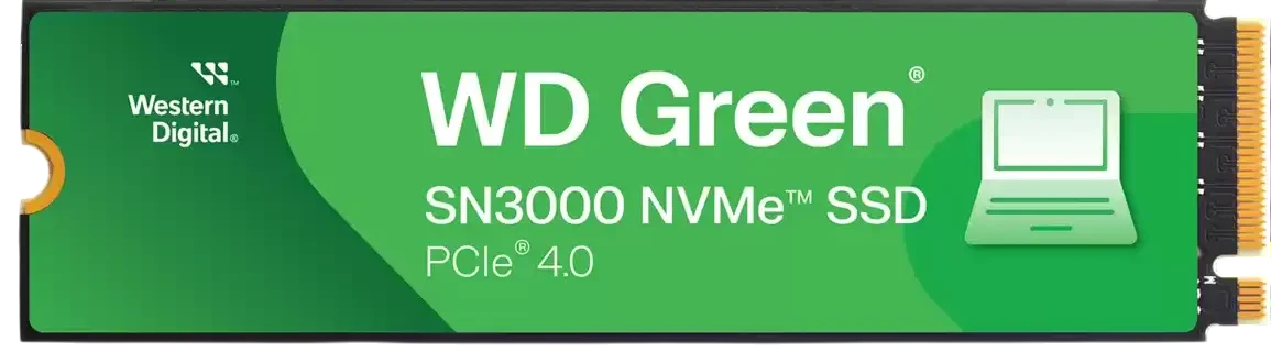 Диск SSD Western Digital - Green SN3000, для ноутбука, M.2 2280, 500 ГБ, PCIe 4.0 NVMe x4, speed write-4100МБ/с read-5000МБ/с, QLC, WDS500G4G0E