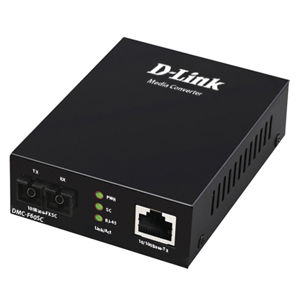 Медиаконвертер D-Link DMC-F60SC/B1A с 1 портом 10/100Base-TX и 1 портом 100Base-FX с разъемом SC для одномодового оптического кабеля (до 60 км)