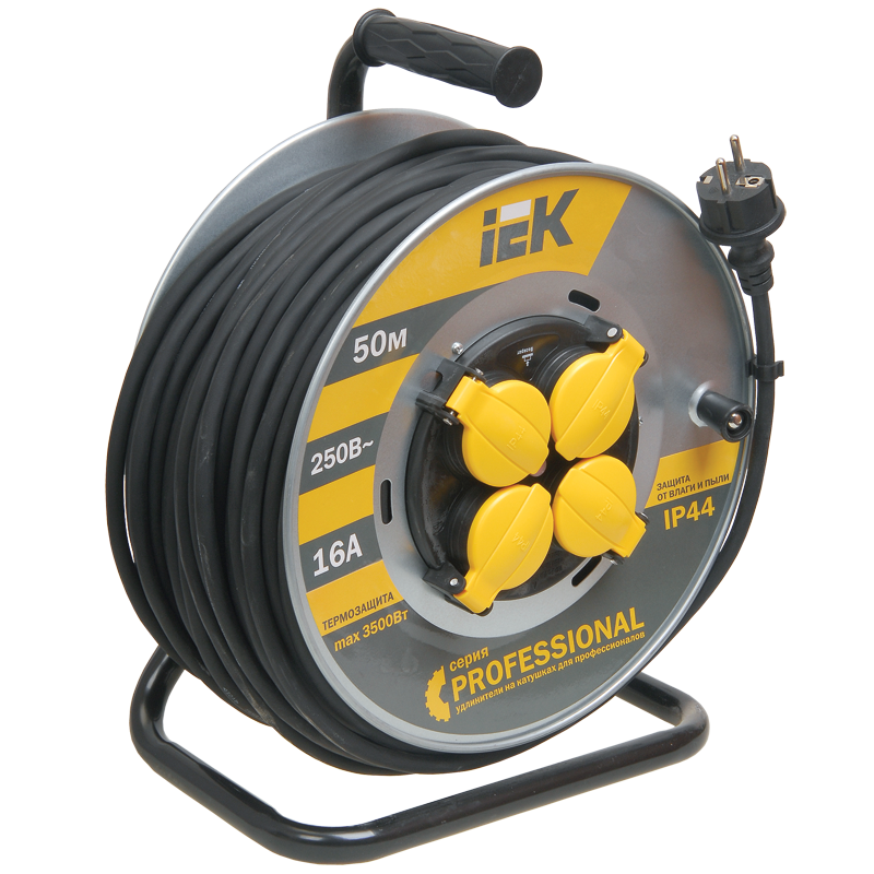 Катушка УК50 на мет с т/з 4 места 2Р+PЕ/50м КГ 3х2,5мм2 IP44 "Professional"