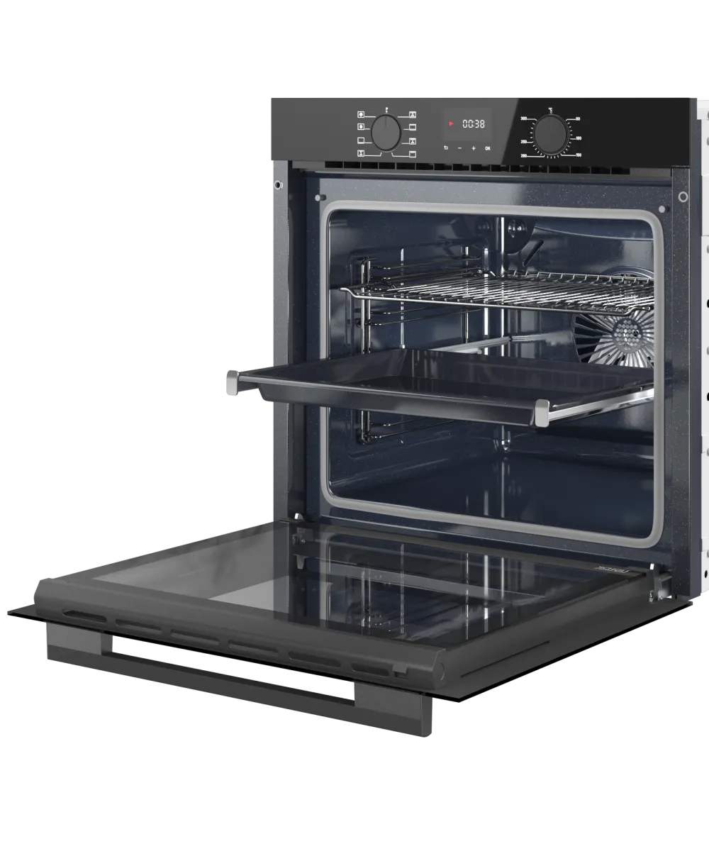 Духовой шкаф Kuppersberg/ KITCHEN RETAIL / Духовой шкаф Kuppersberg, High-Tech, 85 л, поворотное управление/сенсорный дисплей, утапливаемые ручки, LED дисплей, таймер, 8 режимов, макс. температура 300 градусов, телескопические направляющие (на 1 уровень), доводчик двери, цвет черный, цвет фурнитуры черный