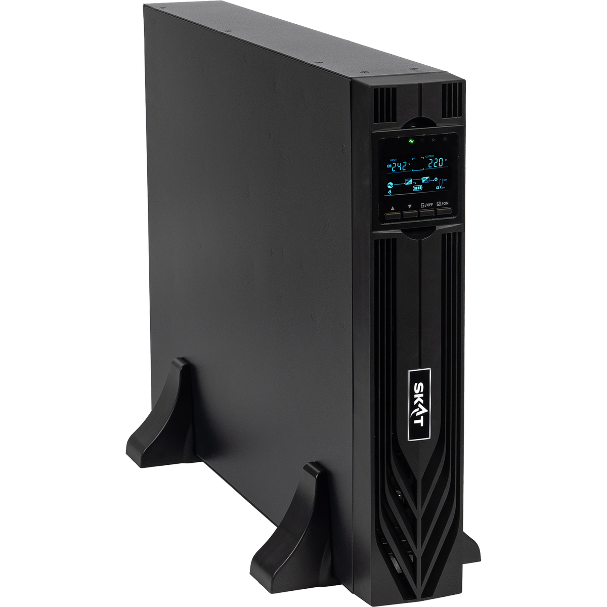 8773 SKAT-UPS 3000-RACK-ON-6X9-E P3 ИБП 3000ВА/3000 Вт, 2U, On-Line, синус, встр. АКБ 72В (6x9Ач), 8хC13+1xC19, USB, RS232, RS485, параллельный порт, слот для карт (SNMP, реле), EPO, ШхГхВ 440х605х88, масса 30.4 кг