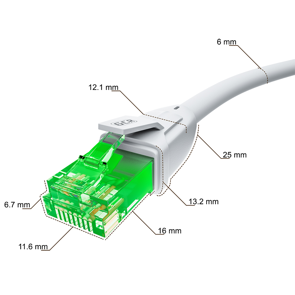 GCR Патч-корд прямой 1.0m UTP кат.6А, белый, 24 AWG, литой, ethernet high speed, RJ45, T568B