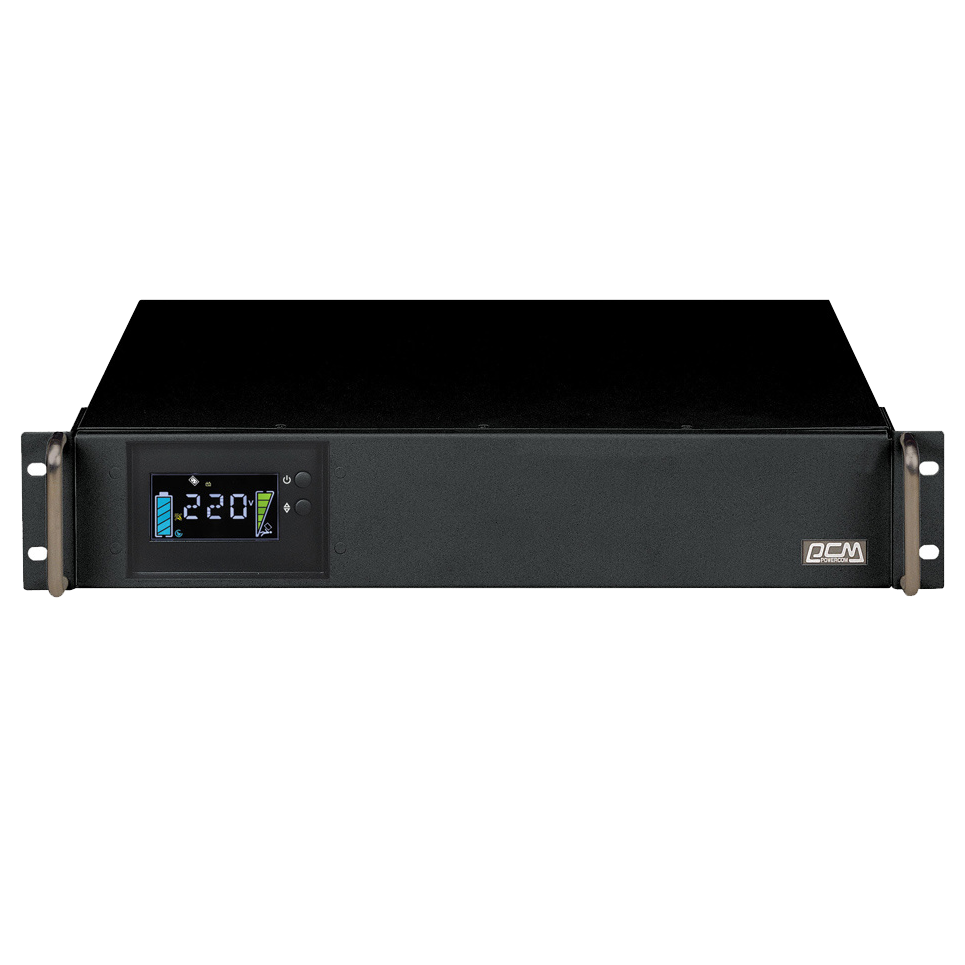 ИБП Powercom - King Pro RM 1500 ВА/1200 Вт, Line-Interactive, in (220V / 230V / 240V 1xIEC-320 C14), 6xIEC-320 C13, Hot Swap User Replaceable Batteries, LCD, Rack, 2U, цвет чёрный, KIN-1500AP LCD