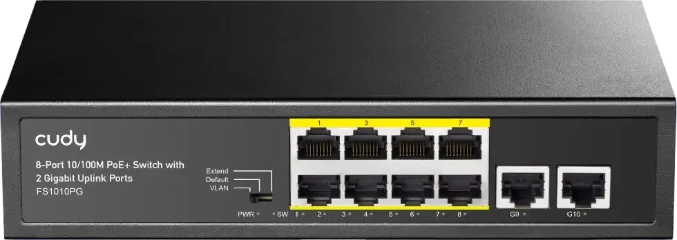Коммутатор Cudy FS1010PG, неуправляемый PoE+, 8×100М PoE+2×1GbE, 120W