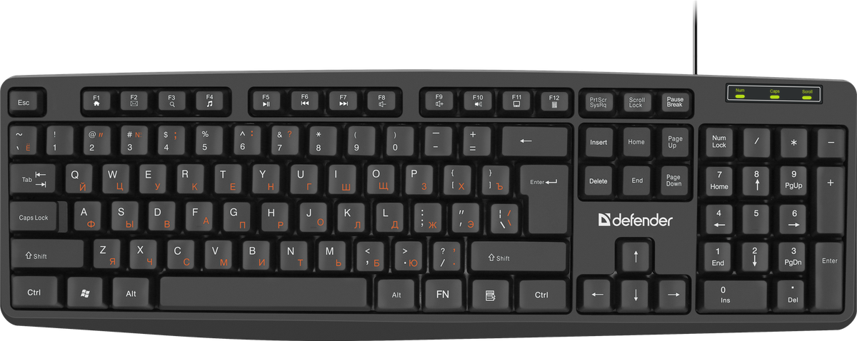 Клавиатура проводная DEFENDER Concept (Концепция) HB-164 черный (USB, 104 клавиши) (45164)