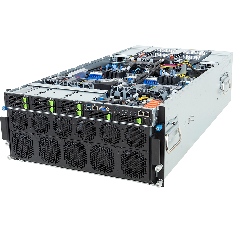 Сервер/ Gigabyte G593-ZD1-AAX3 / 5U/ 2x AMD 9654/ 24x 64Gb DDR5 RDIMM 4800/ 8x H200 141Gb/ 2x 960Gb U.2 PM9A3/ 2x 10Gbit Z710-AT2 + IPMI/ 6x 3000W Titanium Plus PSUs