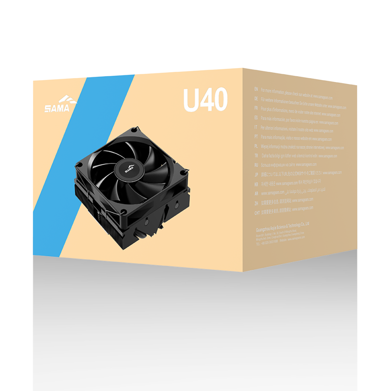Кулер для процессора/ CPU Cooler SAMA U40 (130W, 4-pin PWM, 47mm, 4x6mm, 1x90mm, 38.18CFM, 34dBA, 2800RPM, S: 1851/1700/1200/115X, AM5/AM4, black)