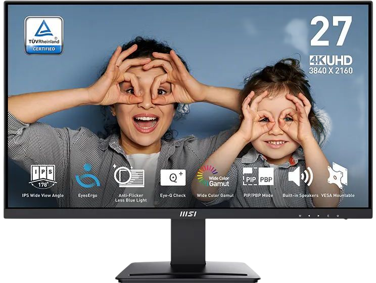 Монитор 27" MSI PRO MP273U IPS 3840x2160, 60 Гц, 4 мс, 16:9, 300 кд/м², 2×HDMI 2.0b, DP 1.4a, 3.5 Jack, динамики (2×3 Вт), HDR10, черный