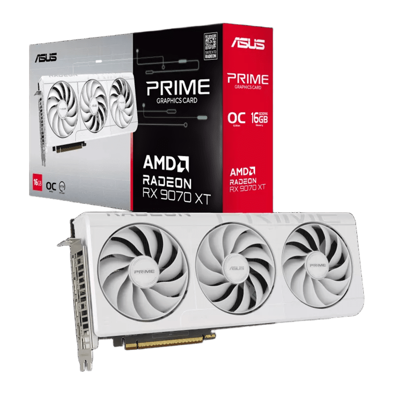 Видеокарта Asus AMD - Radeon RX 9070 XT PRIME OC, PCI-E 5.0 16x, GDDR6 16GB 256bit, 1x HDMI, 3x DP, 320Вт, 312мм, Full Height, 90YV0L75-M0NA00