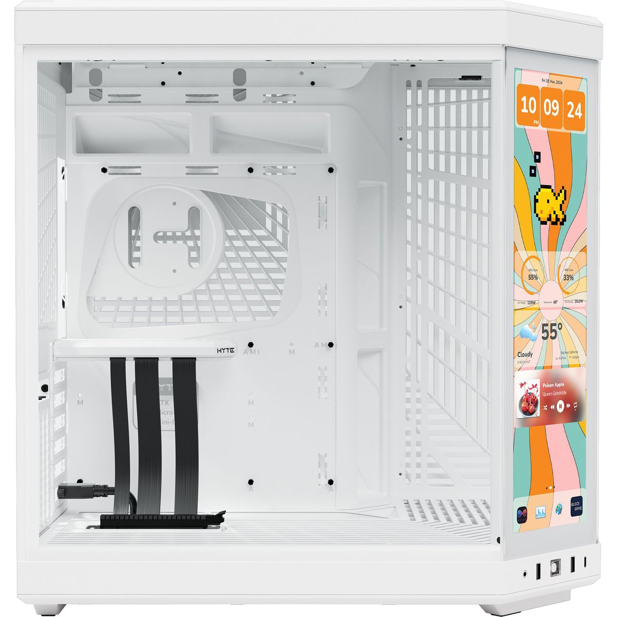 Корпус без блока питания/ Case HYTE Y70 Touch Infinite, Midi-Tower, TG, LCD, no fans, 2xUSB-A 3.2, 1xUSB Type-C, E-ATX, ATX, mATX, mITX White Snow