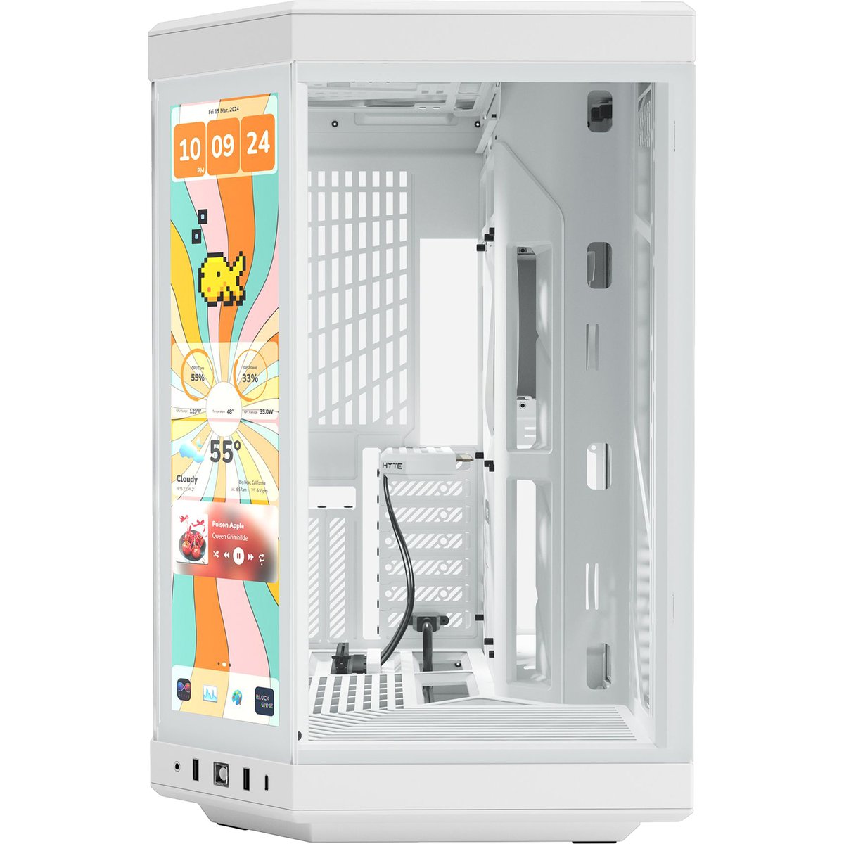 Корпус без блока питания/ Case HYTE Y70 Touch Infinite, Midi-Tower, TG, LCD, no fans, 2xUSB-A 3.2, 1xUSB Type-C, E-ATX, ATX, mATX, mITX White Snow