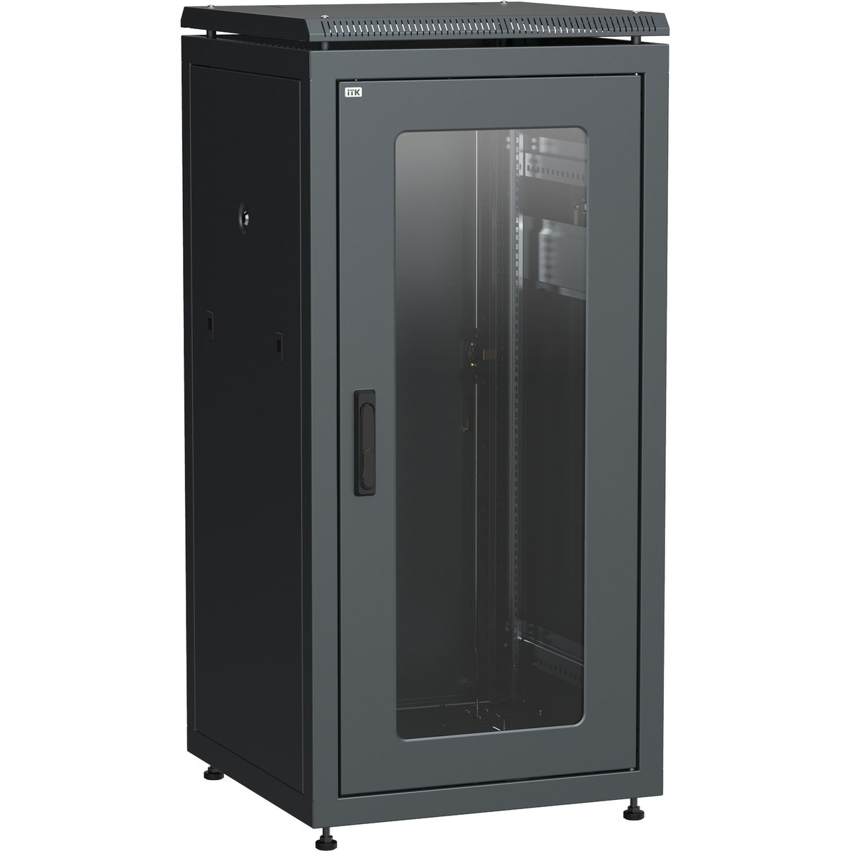 ITK Шкаф сетевой 19" LINEA N 24U 600х800 мм стеклянная передняя дверь, задняя металлическая черный