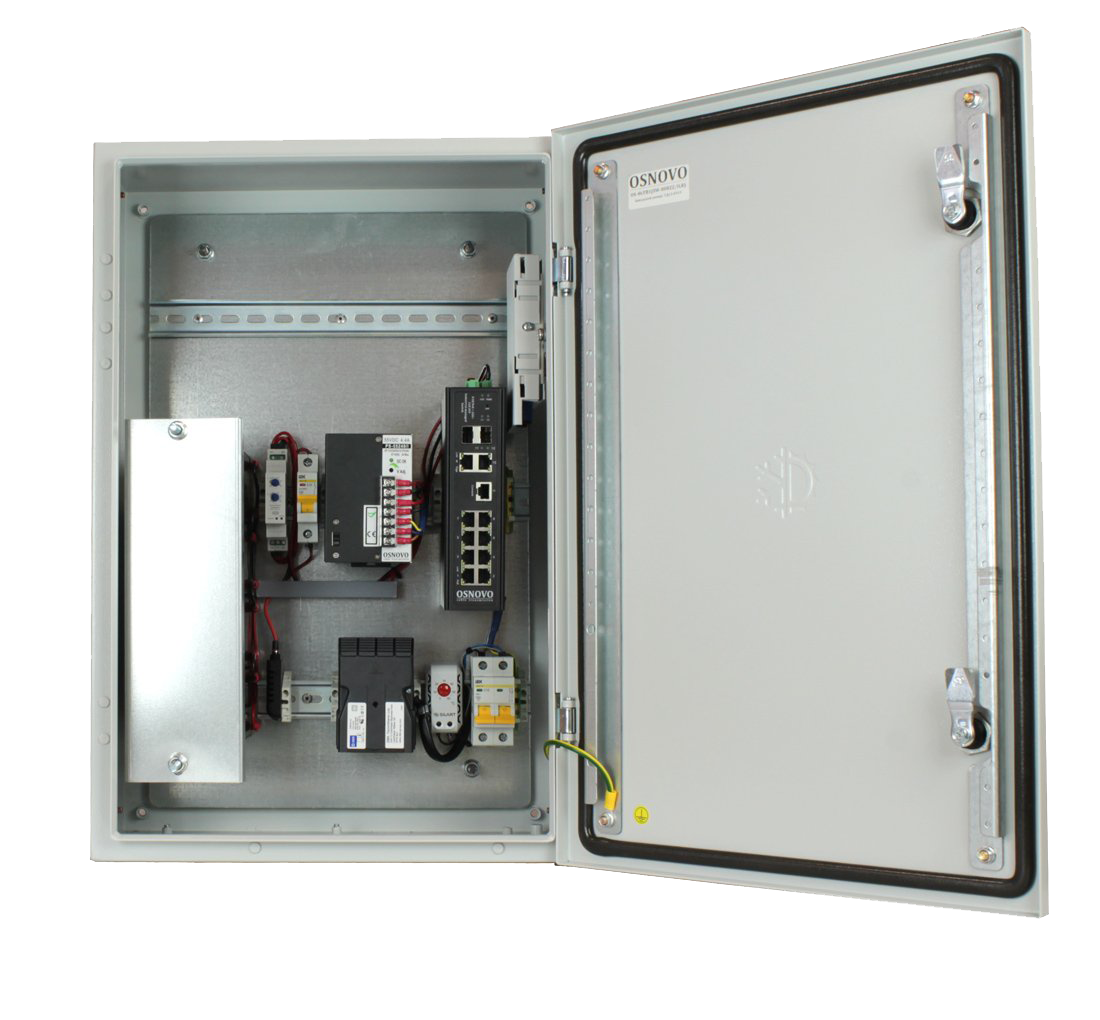 Уличный коммутатор OSNOVO OS-46TB1(SW-80822/ILR) Уличный управляемый (L2+) коммутатор на 12 портов с термостабилизацией и резервным питанием на базе уличной станции OSNOVO OS-46TB1. Порты: 2xGE (10/100/1000Base-T) с PoE