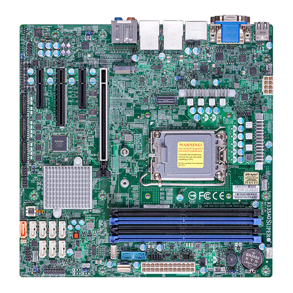 Материнская плата/ MB Supermicro X13SAQ (Micro-ATX, 1x LGA-1700, Q670E, 4x Up to 128GB non-ECC DDR5 UDIMM, 8x SATA ports, 1x PCIe 5.0 x16 slot, 1x PCIe 4.0 x4 (in x8) slot, 1x PCIe 3.0 x4 slot, 1x PCIe 3.0 x2 (in x4) slot, 1x PCIe 4.0 x4 SlimSAS slot, 1x M.2 PCIe 4.0 x4 NVMe (2280), 2x LAN with Intel® Ethernet i225LM)