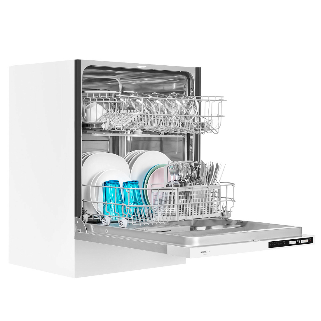 Посудомоечная бытовая машина HOMSair/ Встраиваемая, 60 см, 12 комплектов, 6 программ, 49 дБ, А++, расход воды - 11 л., отсрочка старта, половинная загрузка