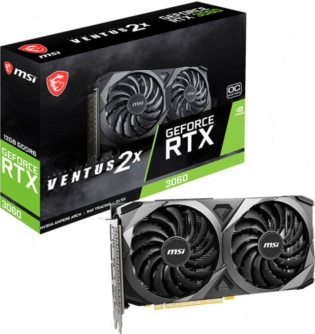 Видеокарта/ VGA MSI NVIDIA GeForce RTX 3060 VENTUS 2X 12G OC 12GB, GDDR6/192-bit, PCIe 4.0, 1xHDMI 2.1, 3xDP, 2.5-slot