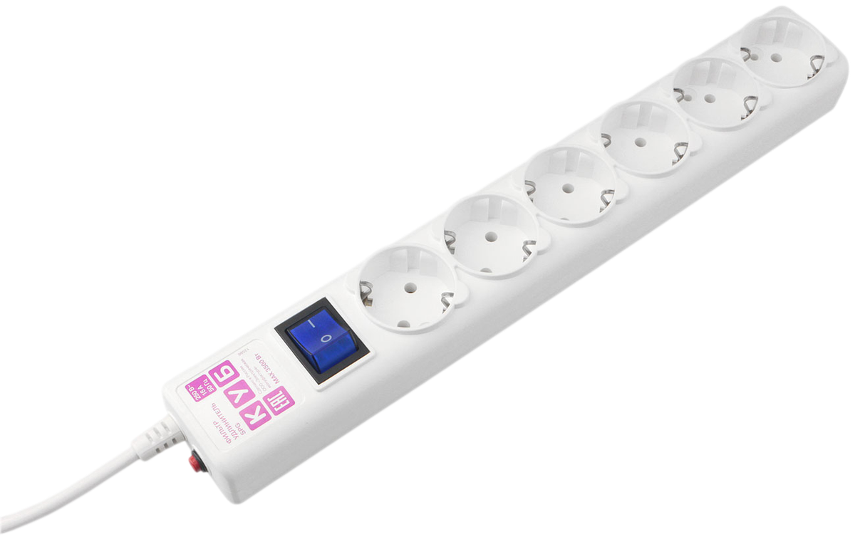 Фильтр-удлинитель Power Cube 3,0 м 6 розеток с заземлением (белый) 16А/3,5кВт/ Surge protector Power Cube 3,0 m 6 outlets (white) 16A / 3,5kVt