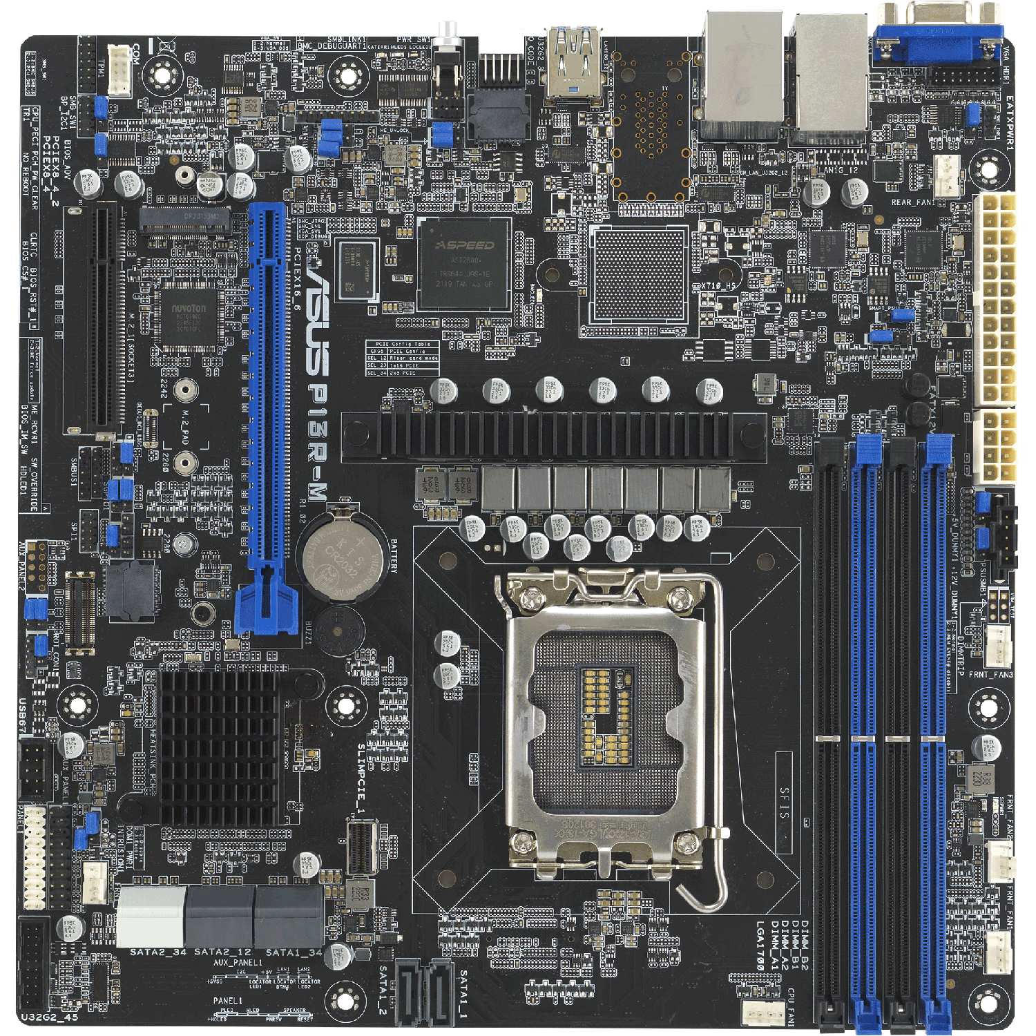 Материнская плата серверная ASUS P13R-M, LGA1700, Intel C262, 4xDDR5 (ECC), 8xSATA, 1xM.2, 1xPCIe 5.0 x16, 1xPCIe 3.0 x8, 1xVGA, 3x1Gb LAN, 3xUSB-A 10Gbps, mATX