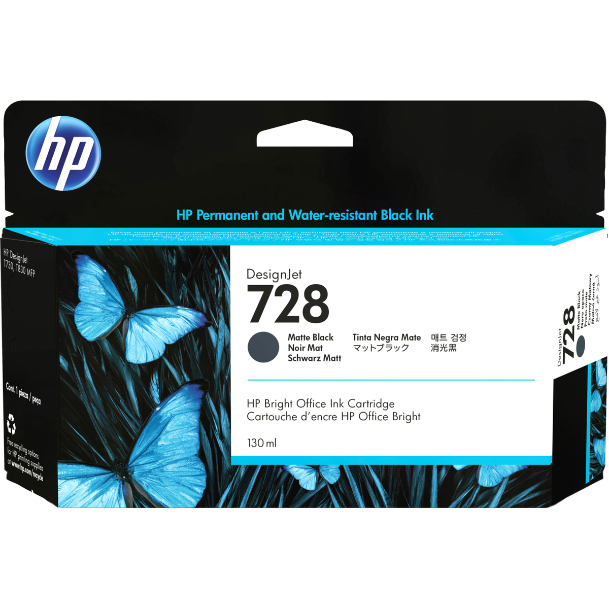 Картридж струйный Cartridge HP 728 для DJ Т730/Т830, черный матовый (130мл)