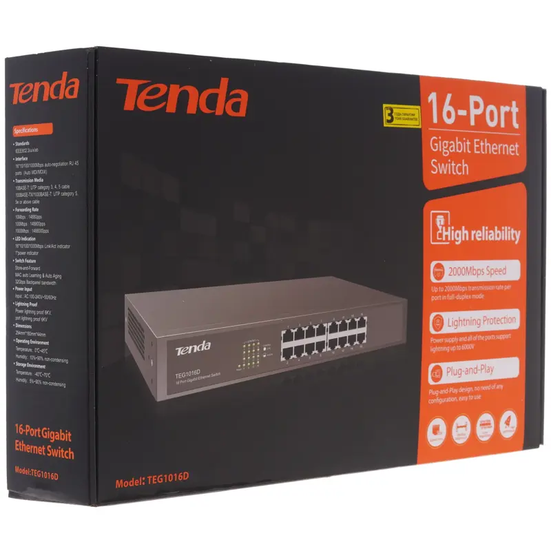 Коммутатор/ Коммутатор 16PORT 10/100/1000M TEG1016D TENDA
