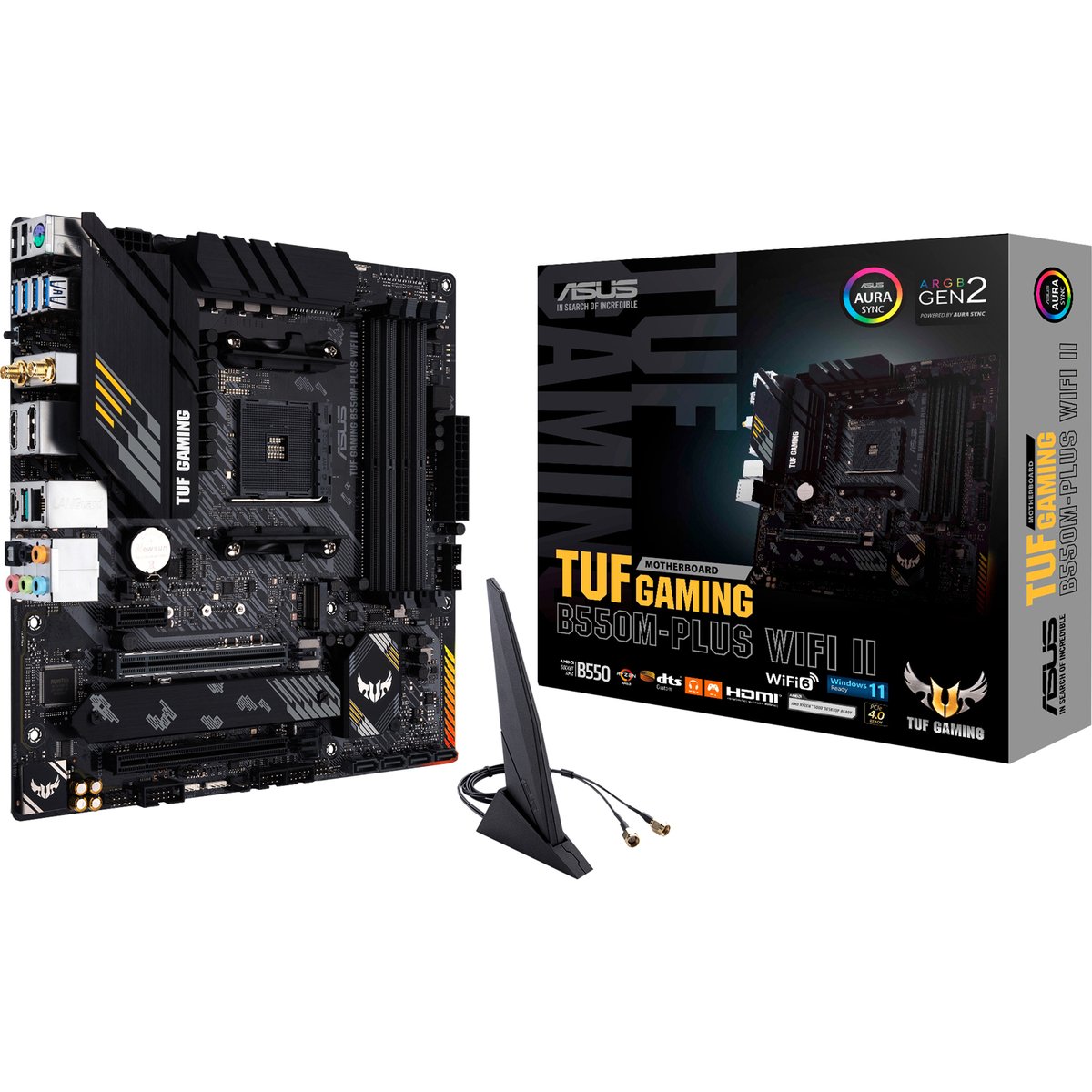 Материнская плата ASUS TUF GAMING B550M-PLUS WI-FI II, AM4, AMD B550, 4xDDR4, 4xSATA, 2xM.2, 1xPCIe 4.0 x16, 1xPCIe 3.0 x4, 1xPCIe x1, 1xDP, 1xHDMI, 1x 2.5Gb LAN, 1xUSB-C 3.2 Gen 2, 4xUSB-A 3.2 Gen 1, 2xUSB-A 2.0, 5x3.5 мм, TOSLINK, 7.1, mATX