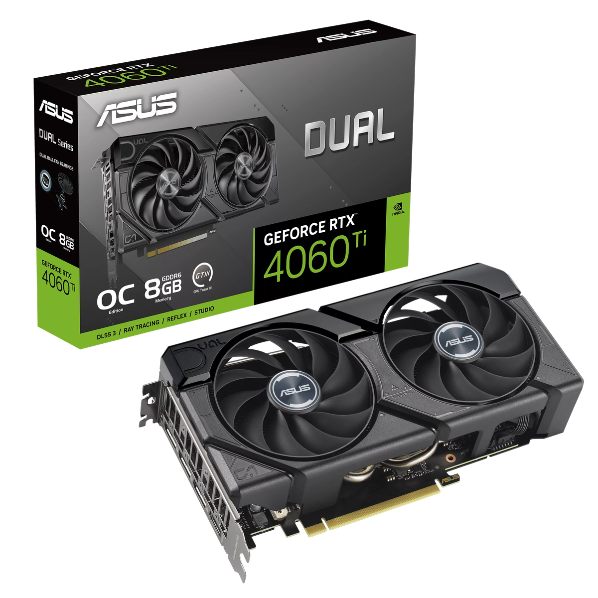 Видеокарта/ VGA ASUS NVIDIA GeForce DUAL-RTX4060TI-O8G-EVO 8GB, GDDR6/128-bit, PCIe 4.0, 1xHDMI 2.1a, 3xDP, 2.5-slot  90YV0J49-M0NA00