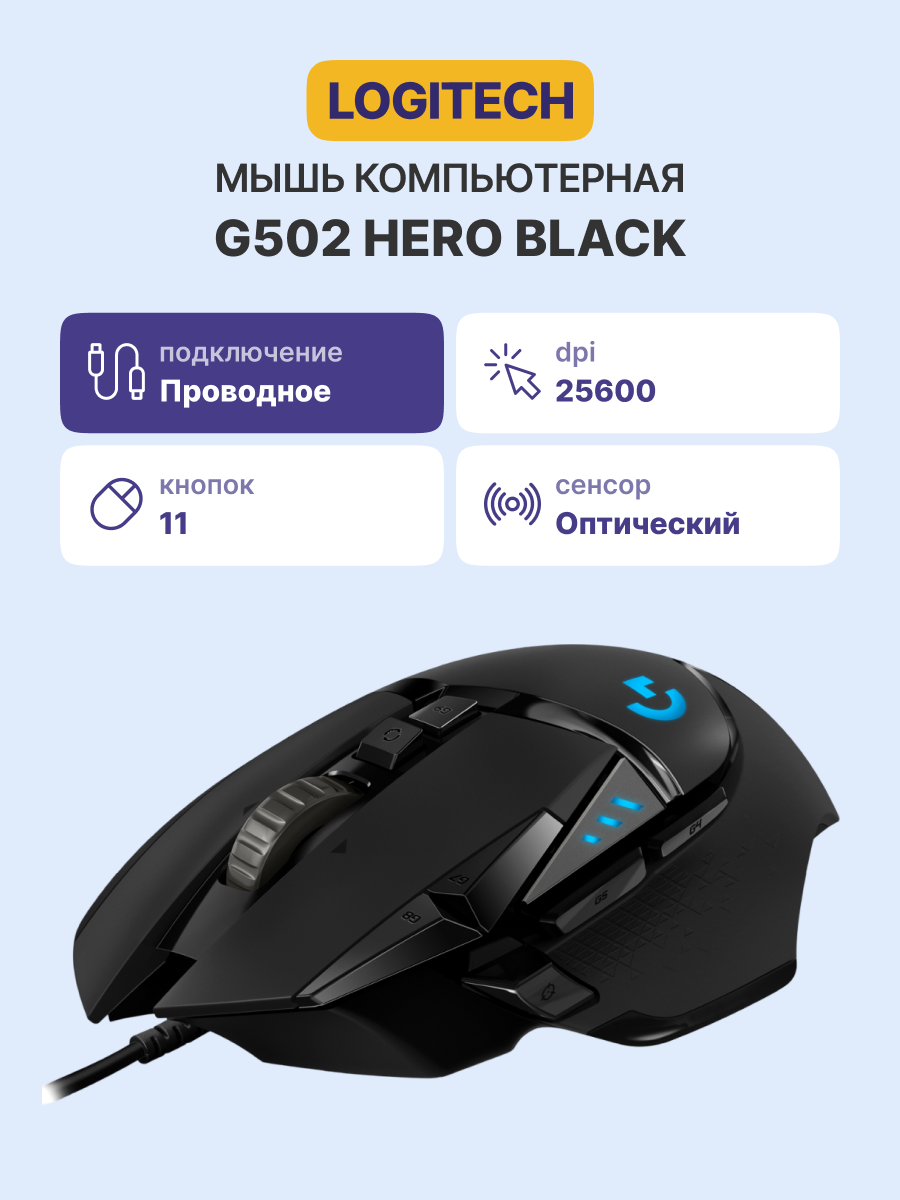 Мышь/ Logitech Mouse G502 HERO High Performance Gaming Retail