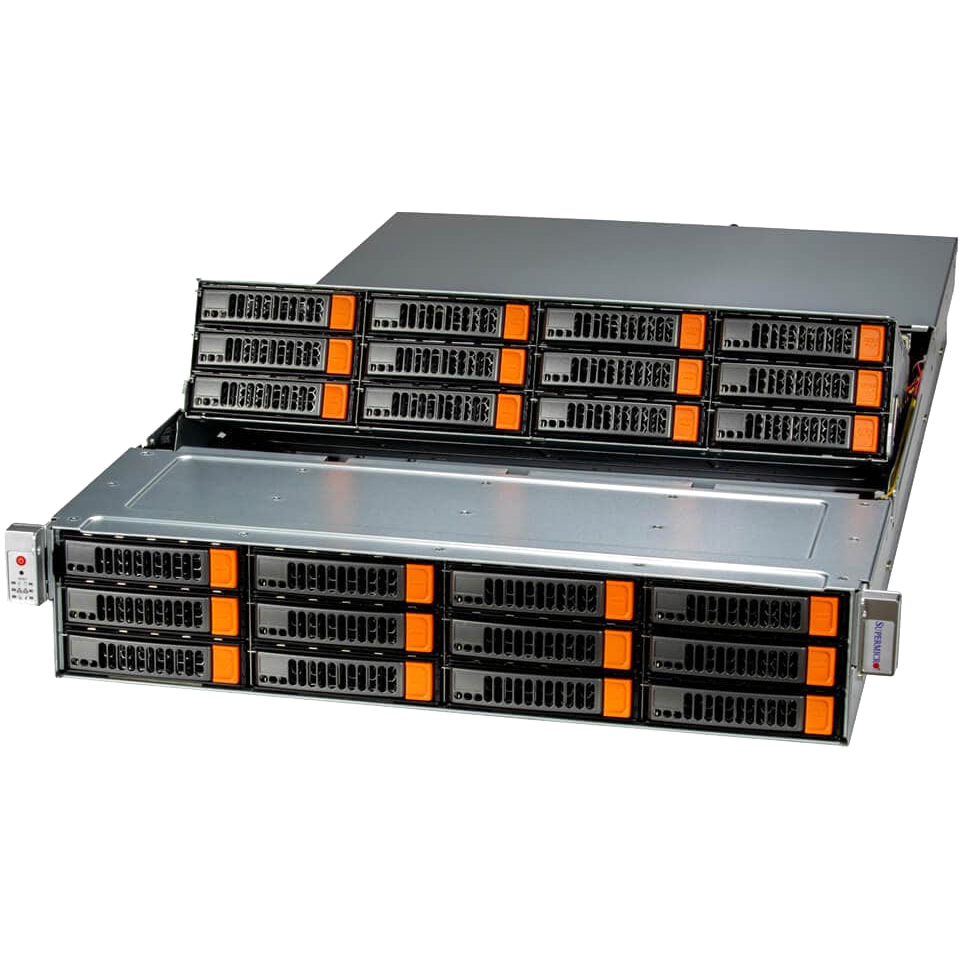Платформа для сервера/ Supermicro Storage Server ASG-2015S-E1CR24L 2U (1x AMD EPYC 9004/9005 / 12x DDR5 RDIMM / 24x HS 3.5" SATA/SAS* / 2x HS 2.5" SATA rear / 2x M.2 NVMe (up to 22110) / 2x PCIe 5.0 x16 / 2x PCIe 5.0 x8 / no LAN (2x AIOM with OCP 3.0 support) / 2x 1600W Power)