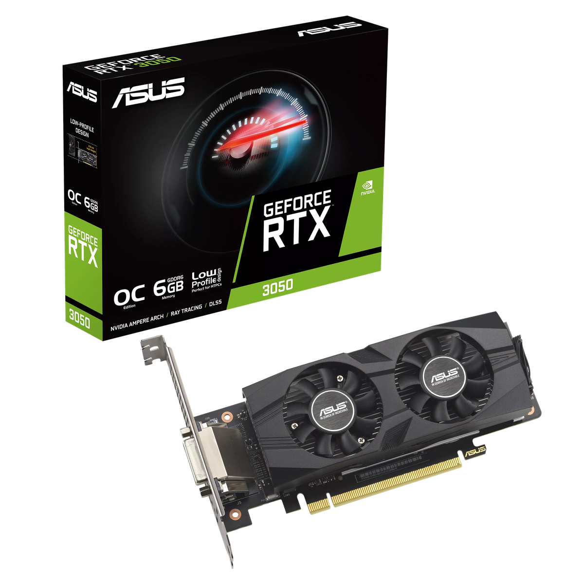 Видеокарта ASUS RTX3050 BRK OC 6GB GDDR6 96bit DVI-D DP HDMI 2FAN LP RTL [RTX3050-O6G-LP-BRK]