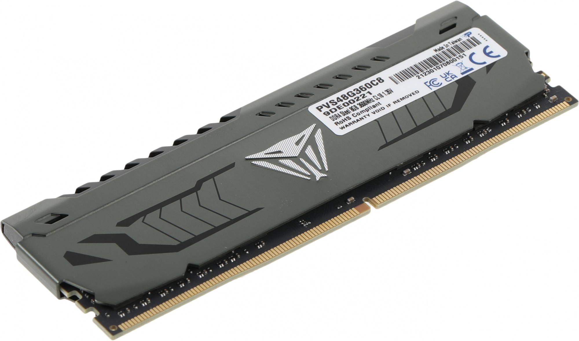 Оперативная память DDR4 8Gb 3600MHz Patriot PVS48G360C8 Viper Steel RTL Gaming PC4-28800 CL18 DIMM 288-pin 1.35В с радиатором Ret [PVS48G360C8]