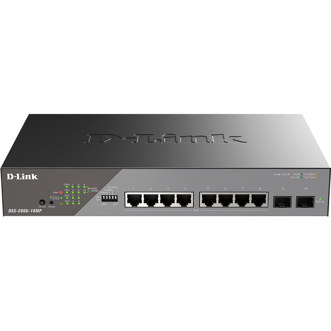 Коммутатор D-Link DSS-200G-10MP/A1A, L2, 8×1GbE PoE, 2×SFP, PoE-бюджет 130 Вт