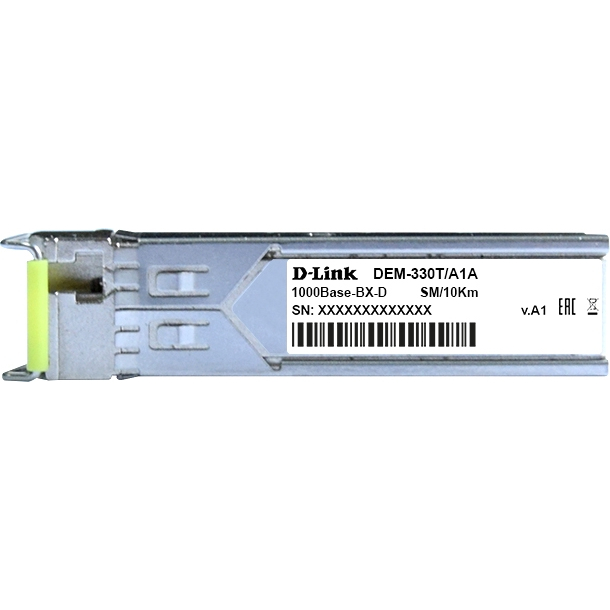 D-Link 330T/10KM/A1A WDM SFP-трансивер с 1 портом 1000Base-BX-D (Tx:1550 нм, Rx:1310 нм) для одномодового оптического кабеля (до 10 км, разъем Simplex LC)