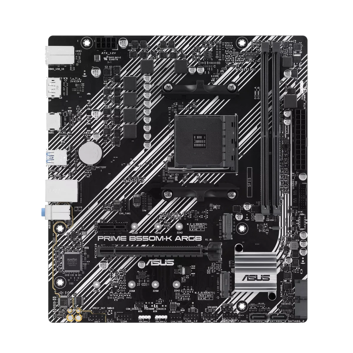 Материнская плата ASUS PRIME B550M-K ARGB, Socket AM4, AMD B550, 2xDDR4, 4xSATA, 2xM.2, 1xPCI-E 4.0 x16, 1xPCI-E x1, 1xHDMI, 1xDP, 1x 1Gb LAN, 4xUSB-A 3.2 Gen 1, 2xUSB-A 2.0, 3x3.5 мм, 7.1, Micro-ATX