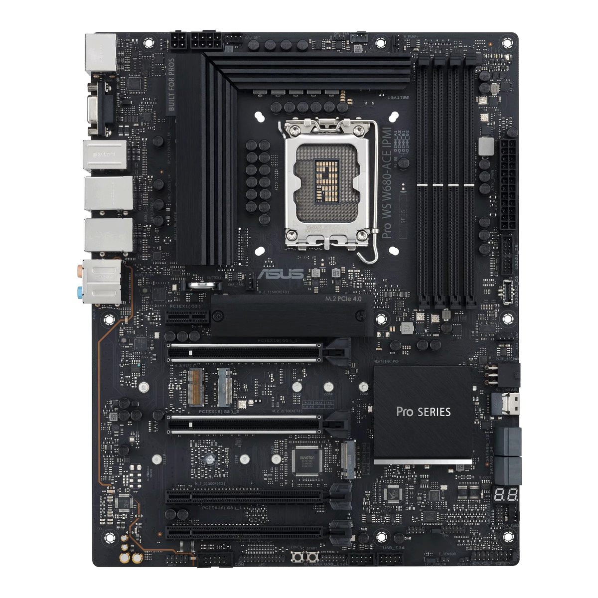 Материнская плата ASUS PRO WS W680-ACE IPMI, LGA1700, Intel W680, 4xDDR5, 4xSATA, 3xM.2, 1xPCIe 5.0 x16, 1xPCIe 5.0 x8, 2xPCIe 3.0 x4, 1xPCIe 3.0 x1, 1xDP, 1xHDMI, 1xVGA, 2x2.5Gb LAN, 1xUSB-C 10Gbps, 1xUSB-A 10Gbps, 4xUSB-A 5Gbps, 2xUSB-A 2.0, 5x3.5 мм, 7.1, ATX