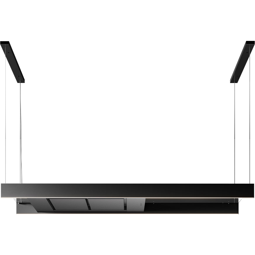 Вытяжка FALMEC LIGHT 180 BLACK, серия Design+, 183 см, островная, потолочная, электронное/кнопочное управление, светодиодное освещение, периметральное всасывание, 4 скорости, отвод/циркуляция, интенсивный режим, макс. производительность 500 м3/ч, угольный фильтр в комплекте, пульт ДУ в комплекте, энергоэффективность В, цвет черный