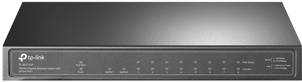 Коммутатор TP-Link TL-SG1210P, 8×PoE+, 1×1GbE, 1×SFP, 63 Вт, настольный